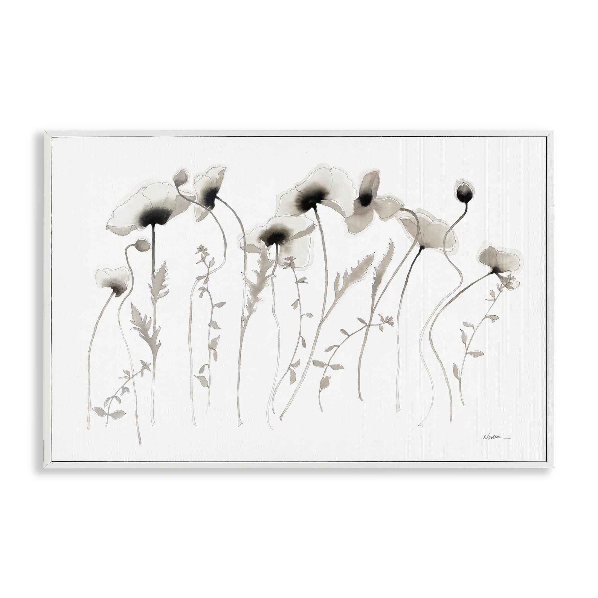 Stupell Industries White Poppy Sprigs Botanical & Floral Painting White Framed Art Print Wall Art, 18 x 12