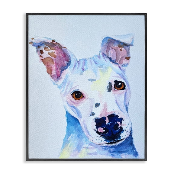 Stupell Industries White Pup Watercolor Portrait Black Framed Giclee Art, design by Tatiana Roberts