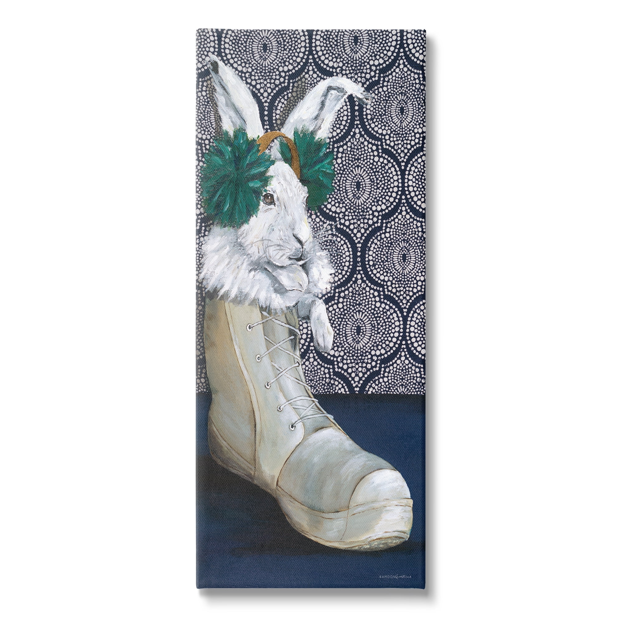 Stupell Industries White Rabbit Fluffy Boot Mosaic Pattern Wallpaper Painting Gallery Wrapped Canvas Print Wall Art, Design by Kamdon Kreations