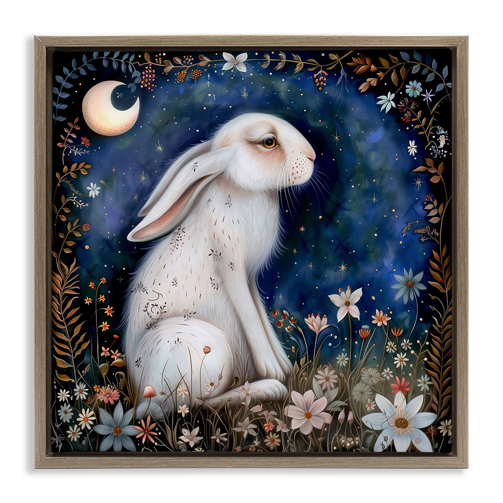 Stupell Industries White Rabbit Forest Scene Animals Painting Brown Floater Framed Canvas Art Print Wall Art, 25 x 25