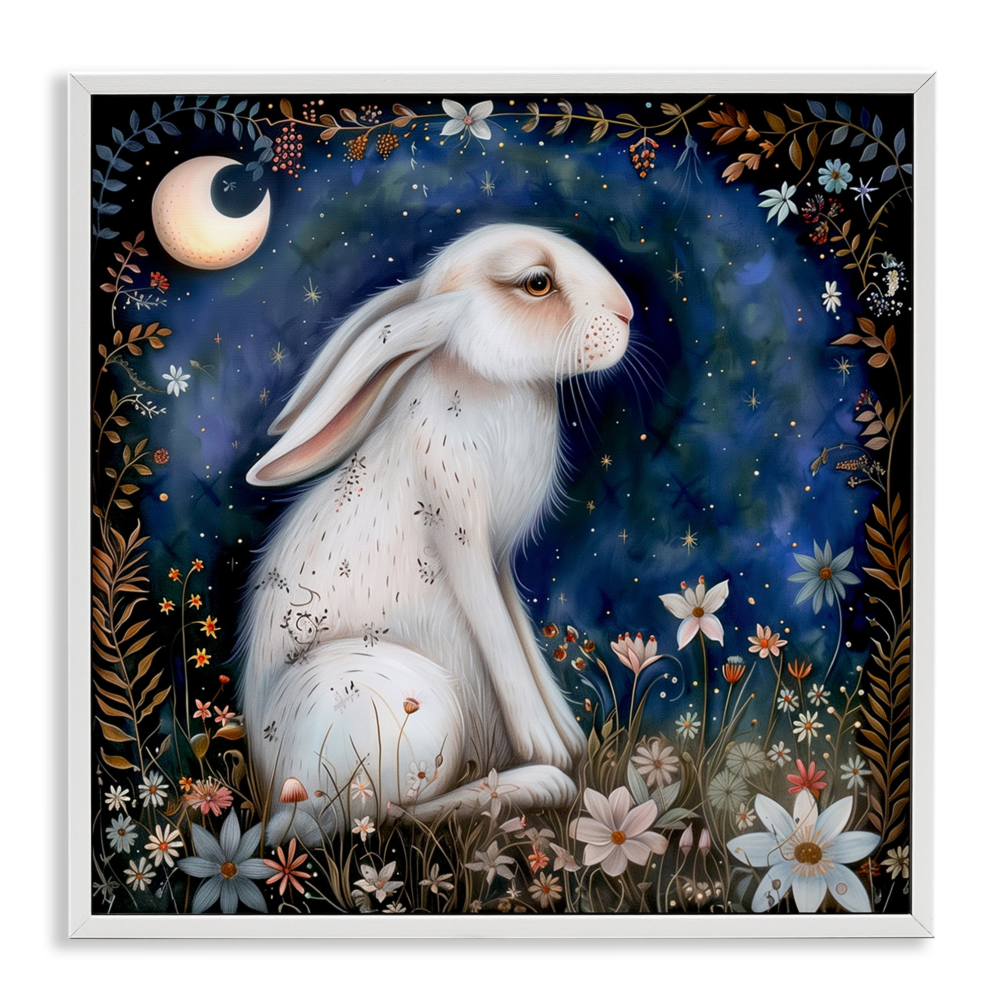 Stupell Industries White Rabbit Forest Scene Animals Painting White Framed Art Print Wall Art, 17 x 17