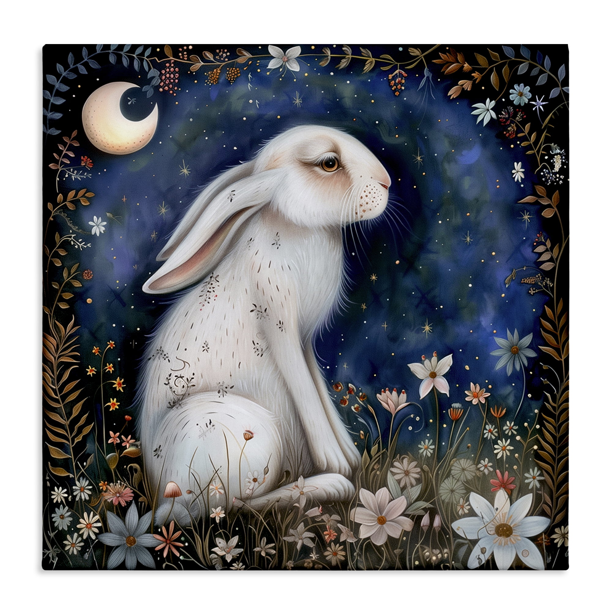 Stupell Industries White Rabbit Forest Scene Animals Painting Wrapped Canvas Art Print Wall Art, 17 x 17