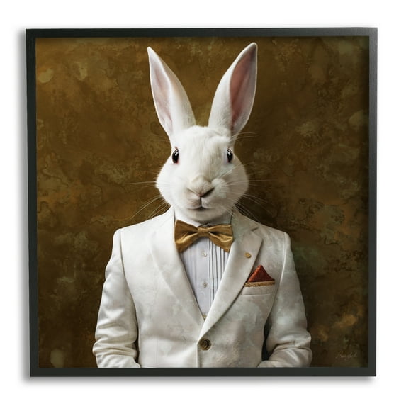 Stupell Industries White Rabbit in Suit Animals & Insects Painting Black Framed Art Print Wall Art, 24 x 24