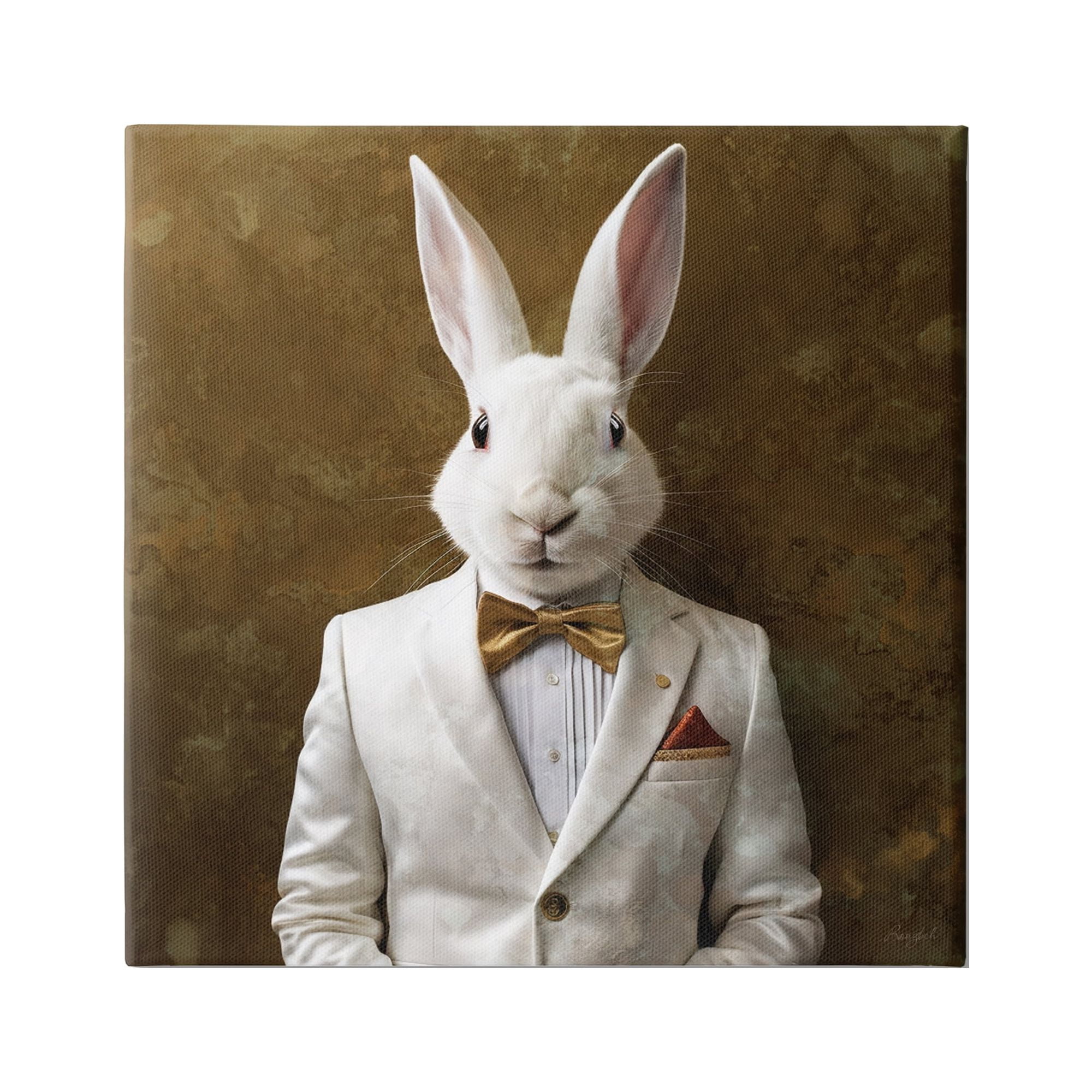White Rabbit in Suit Canvas Art Print, 17 x 17