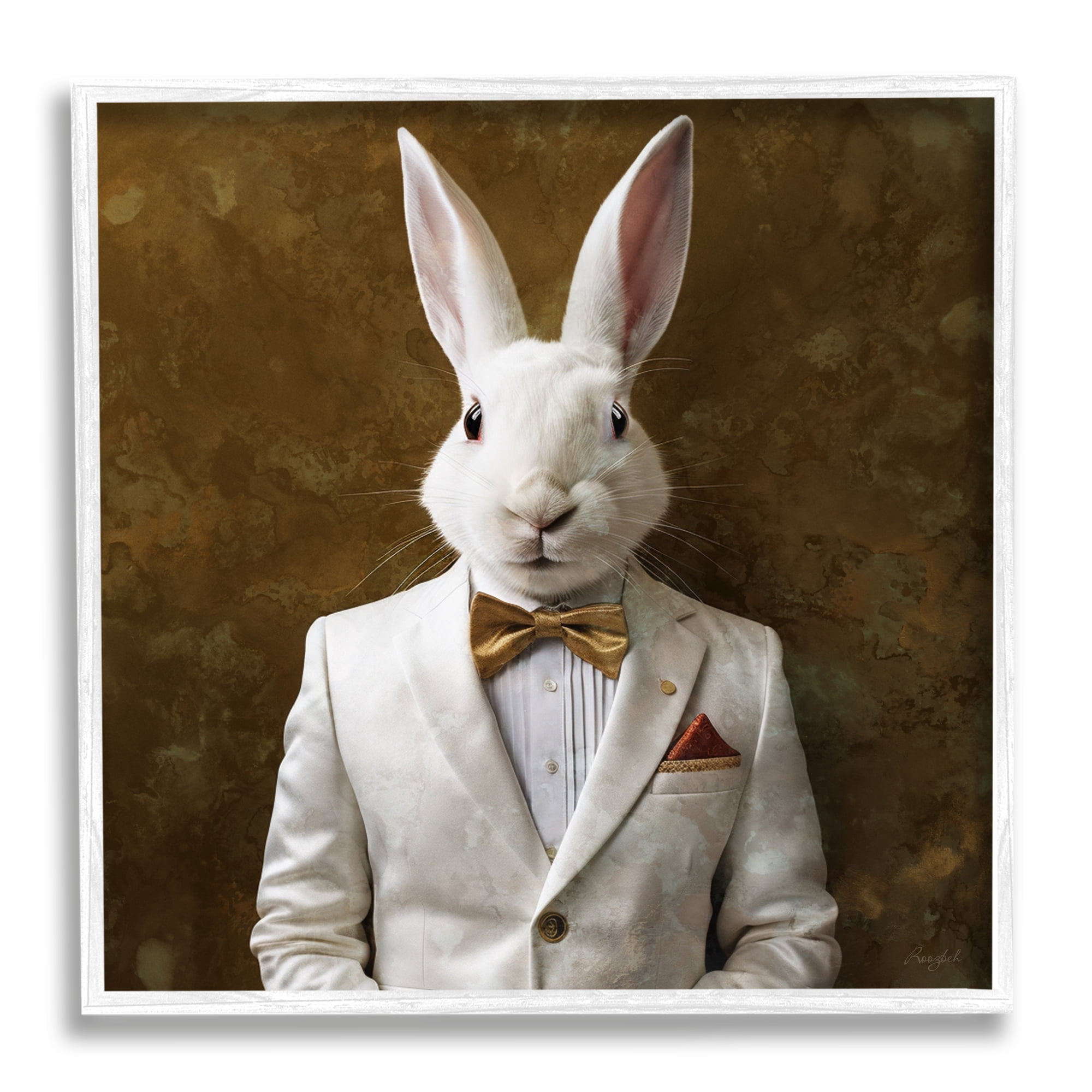 Stupell Industries White Rabbit in Suit Animals & Insects Painting White Framed Art Print Wall Art, 24 x 24