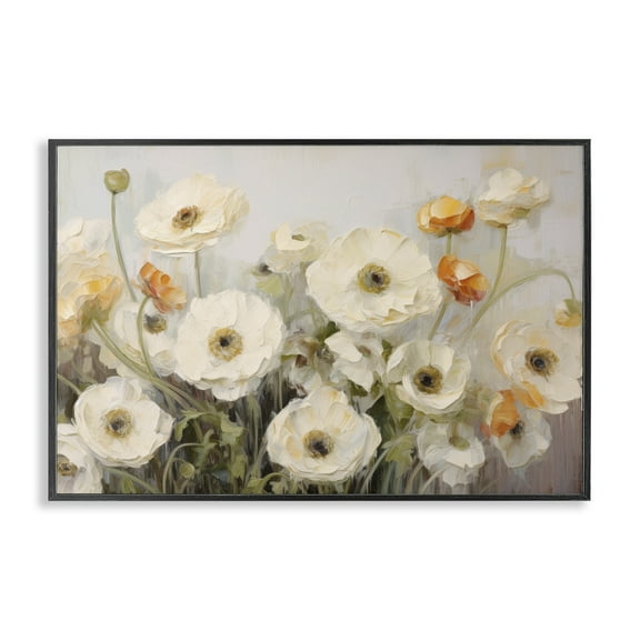 Stupell Industries White Ranunculus Blooms Plants & Flowers Painting Black Framed Art Print Wall Art, 18 x 12