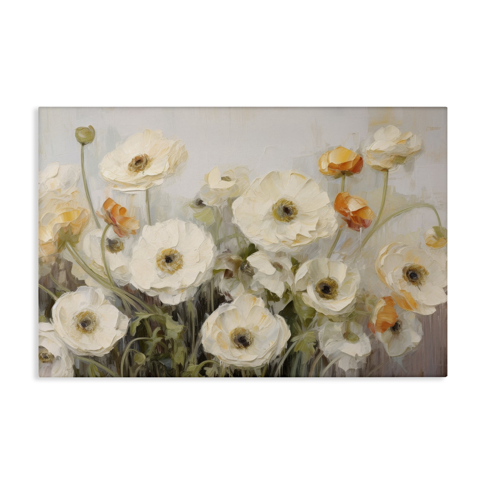 Stupell Industries White Ranunculus Blooms Plants & Flowers Painting Wrapped Canvas Art Print Wall Art, 30 x 20