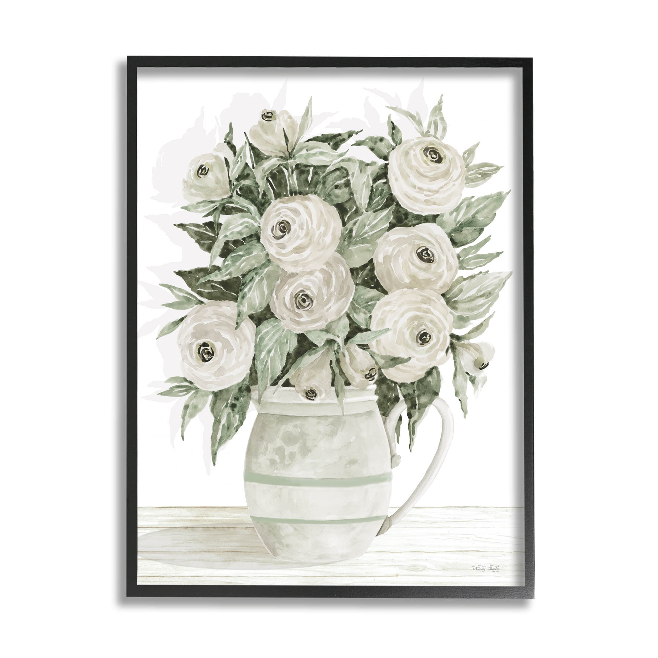 Stupell Industries White Ranunculus Blossoms Flower Vase Painting Black Framed Art Print Wall Art, Design by Cindy Jacobs