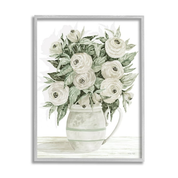 Stupell Industries White Ranunculus Blossoms Flower Vase Painting Gray Framed Art Print Wall Art, Design by Cindy Jacobs