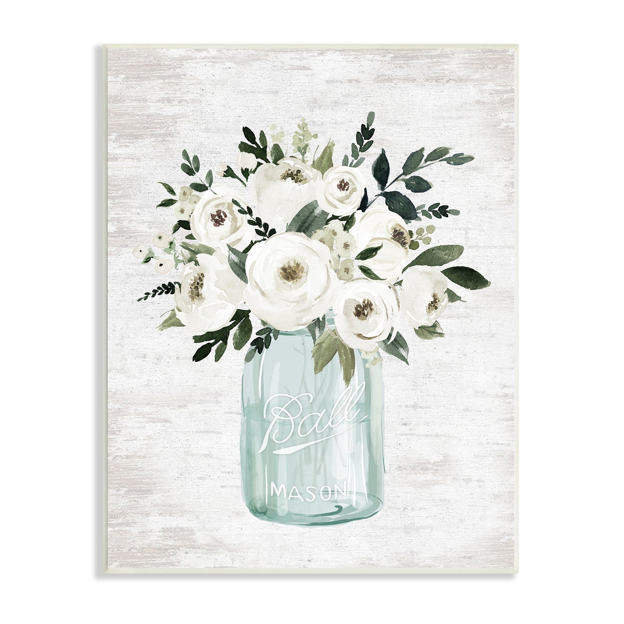 Stupell Industries White Ranunculus Floral Bouquet Blue Canning Jar, 10 x 15,Design by Lettered and Lined