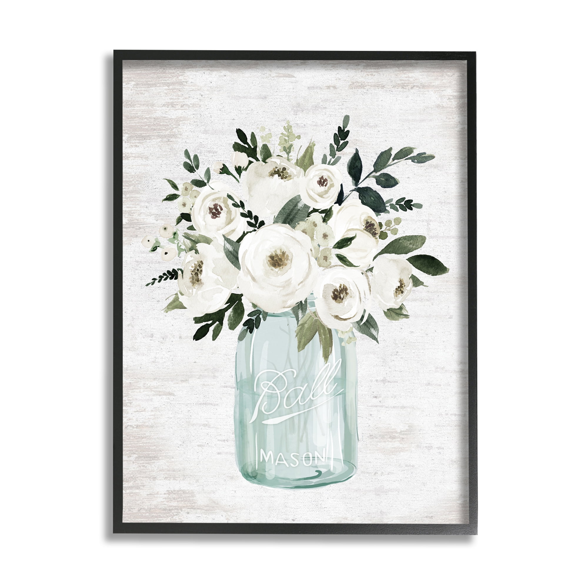 Stupell Industries White Ranunculus Floral Bouquet Blue Canning Jar, 16 x 20,Design by Lettered and Lined