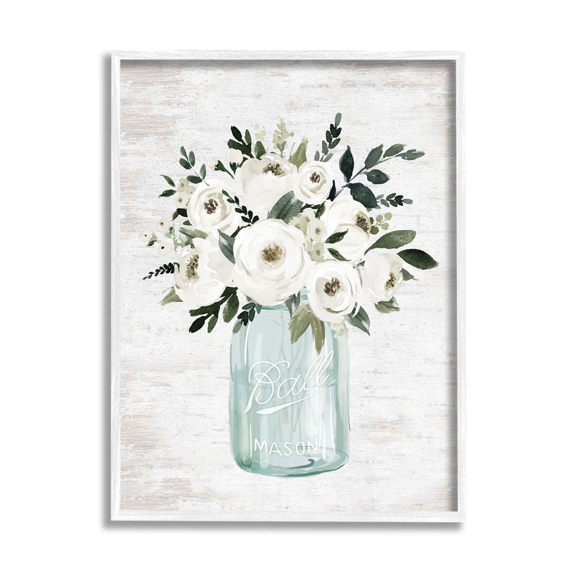 Stupell Industries White Ranunculus Floral Bouquet Blue Canning Jar, 16 x 20,Design by Lettered and Lined