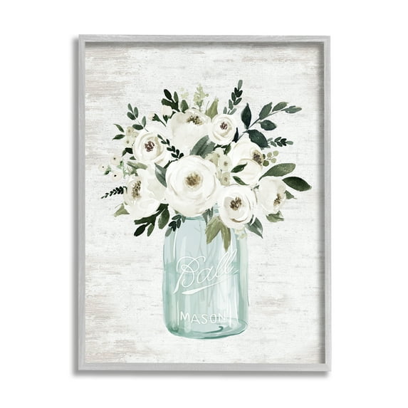 Stupell Industries White Ranunculus Floral Bouquet Blue Canning Jar, 24 x 30,Design by Lettered and Lined