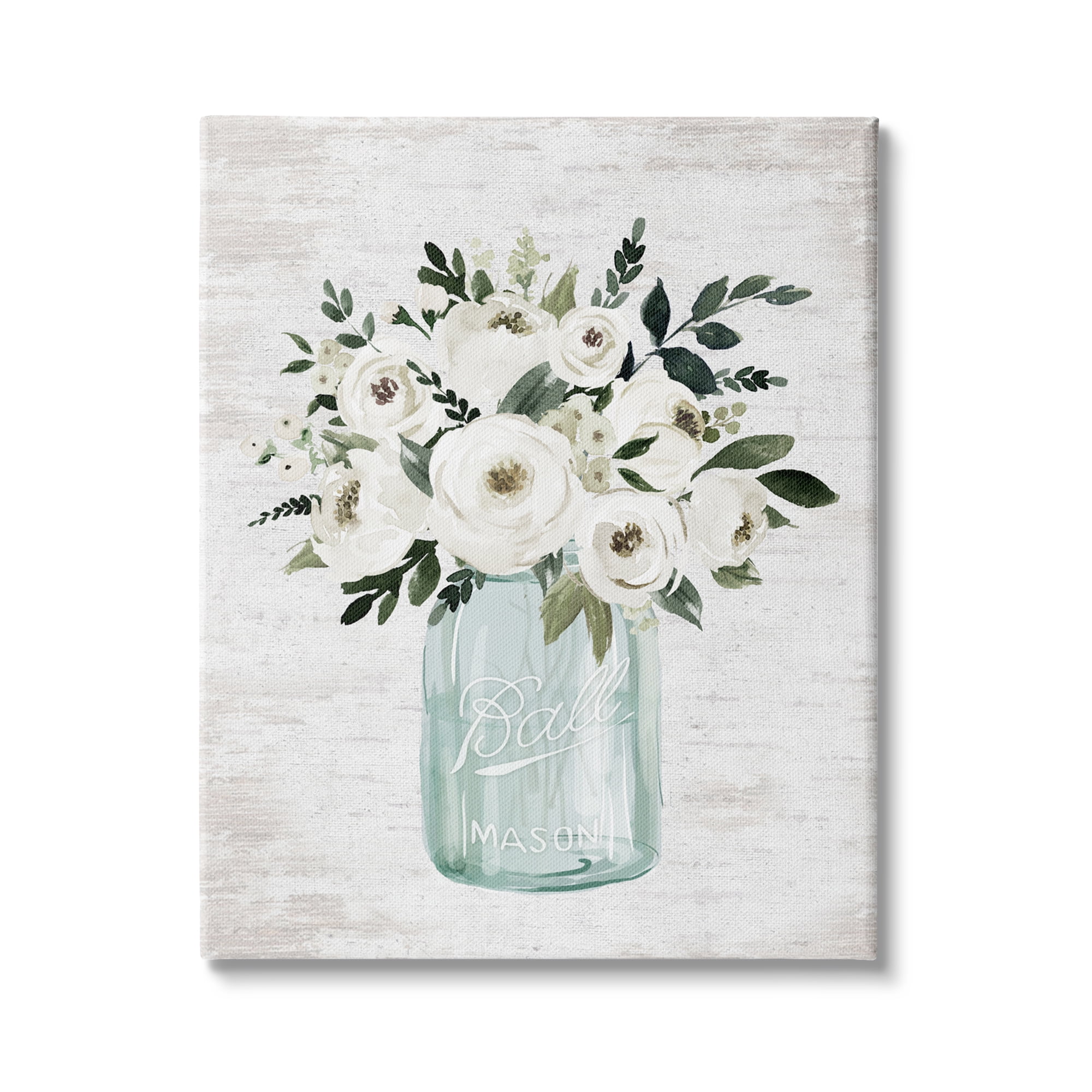 Stupell Industries White Ranunculus Floral Bouquet Blue Canning Jar, 24 x 30,Design by Lettered and Lined