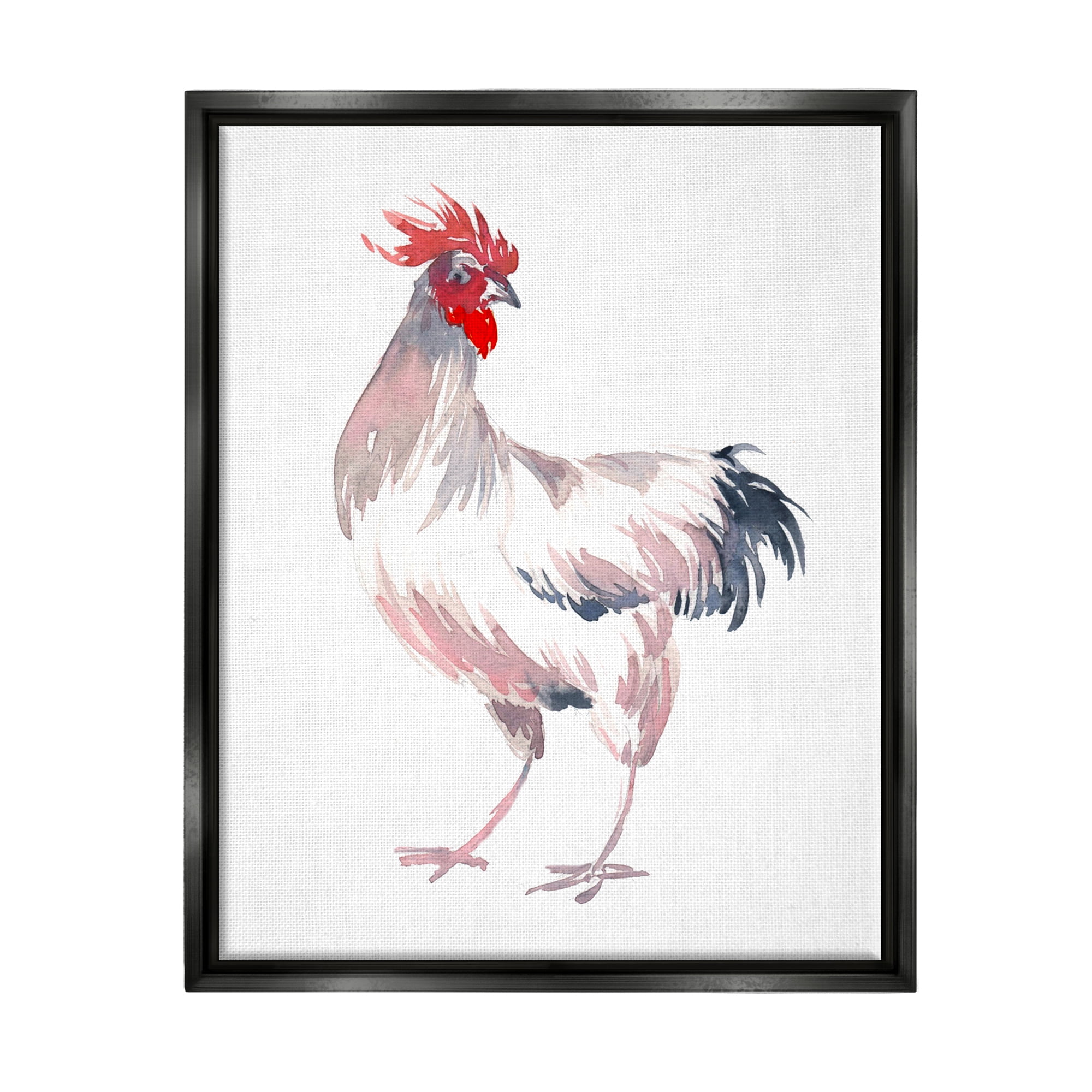 Stupell Industries White Rooster Portrait Animals & Insects Painting Black Floater Framed Art Print Wall Art, 17 x 21