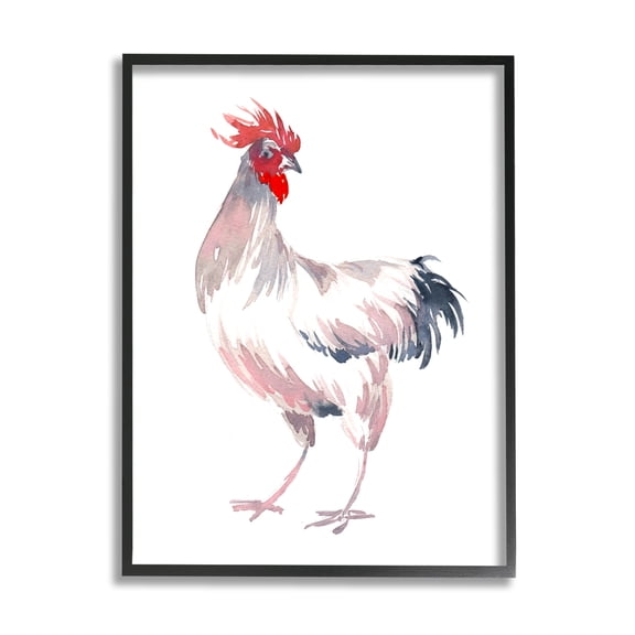 Stupell Industries White Rooster Portrait Animals & Insects Painting Black Framed Art Print Wall Art, 11 x 14