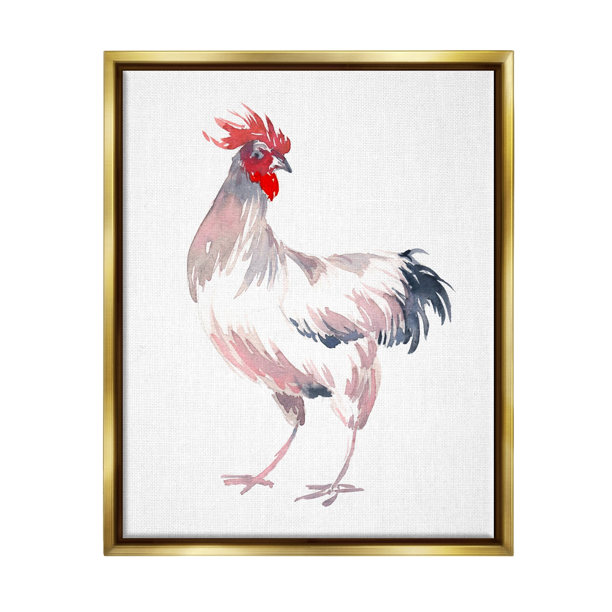 Stupell Industries White Rooster Portrait Animals & Insects Painting Gold Floater Framed Art Print Wall Art, 25 x 31
