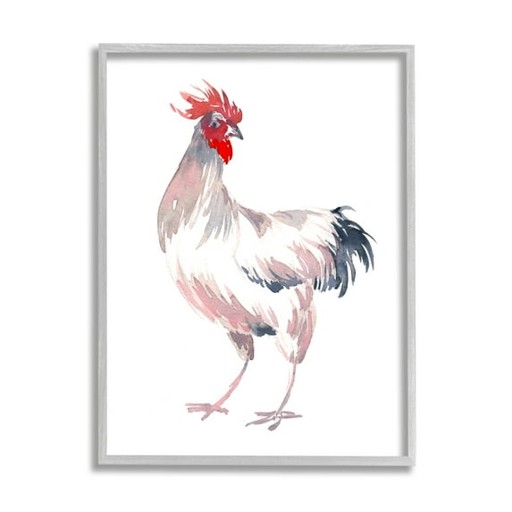 Stupell Industries White Rooster Portrait Animals & Insects Painting Gray Framed Art Print Wall Art, 24 x 30