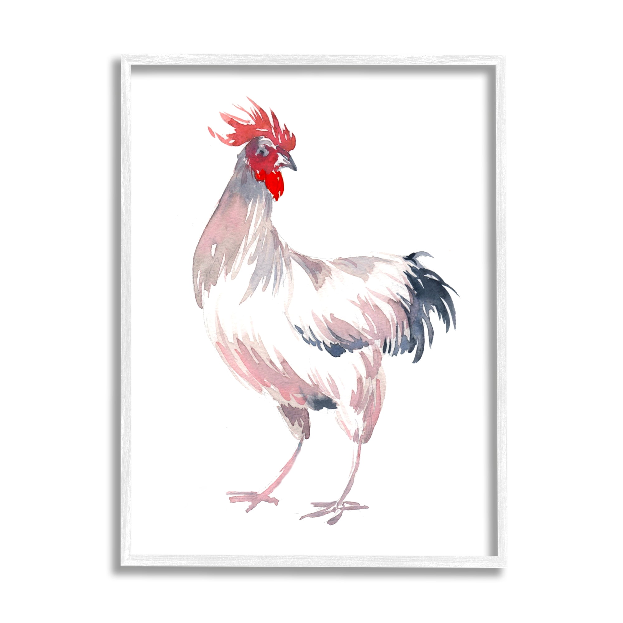 Stupell Industries White Rooster Portrait Animals & Insects Painting White Framed Art Print Wall Art, 16 x 20