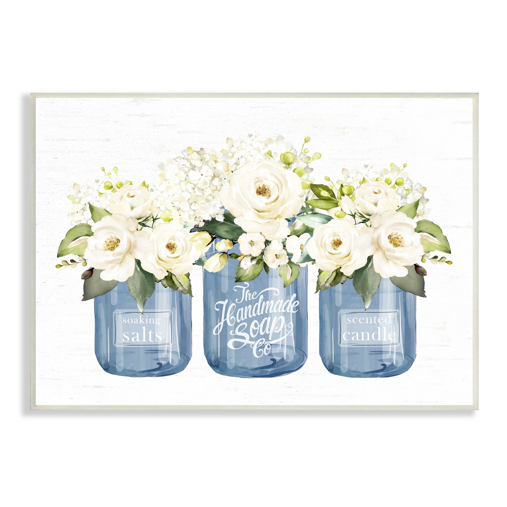 Stupell Industries White Rose Flower Bouquets Blue Farmhouse Jars Graphic Art Unframed Art Print Wall Art, Design by Lettered and Lined