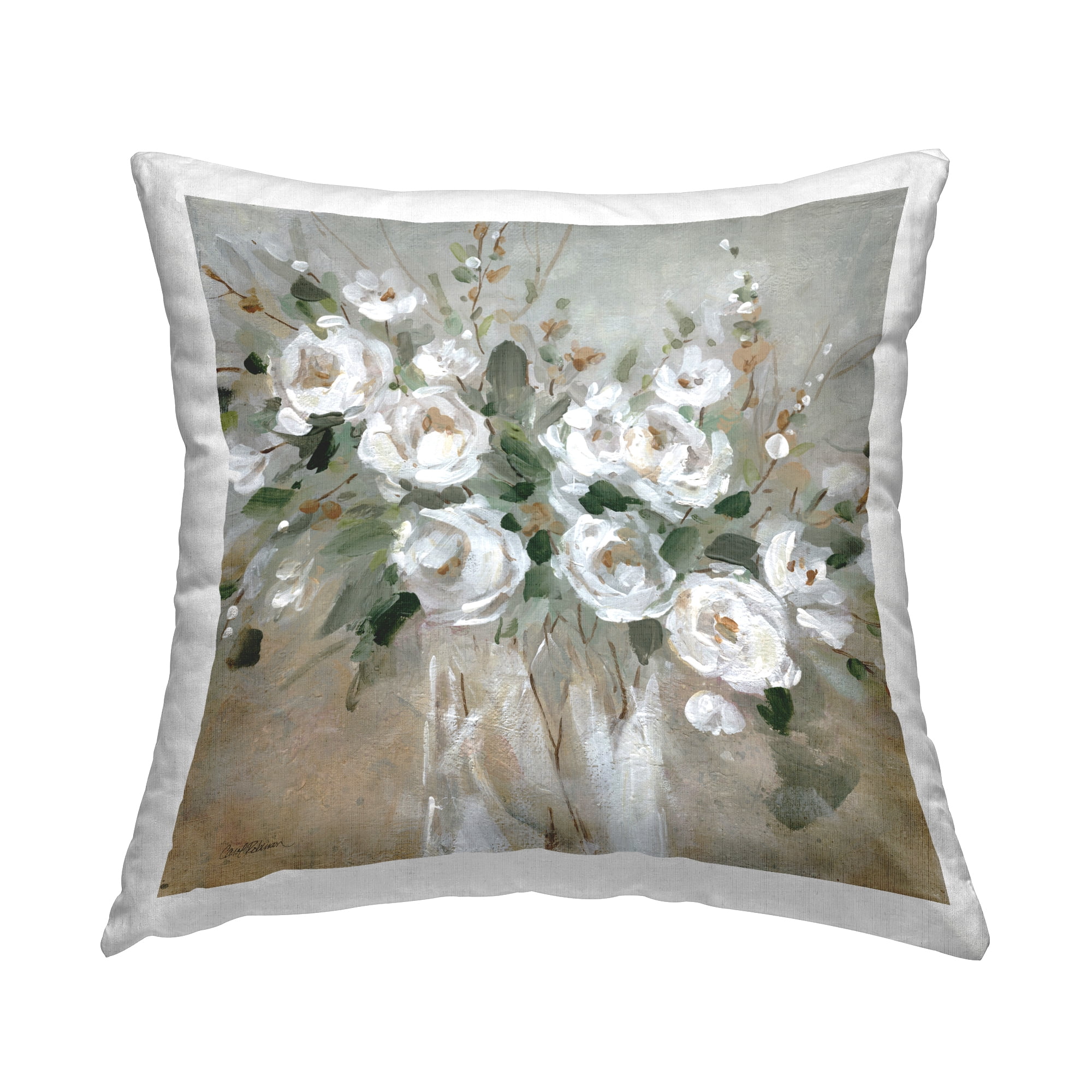 Stupell Industries White Rose Party Bouquet Decorative Printed Throw Pillow Design by Carol Robinson.
