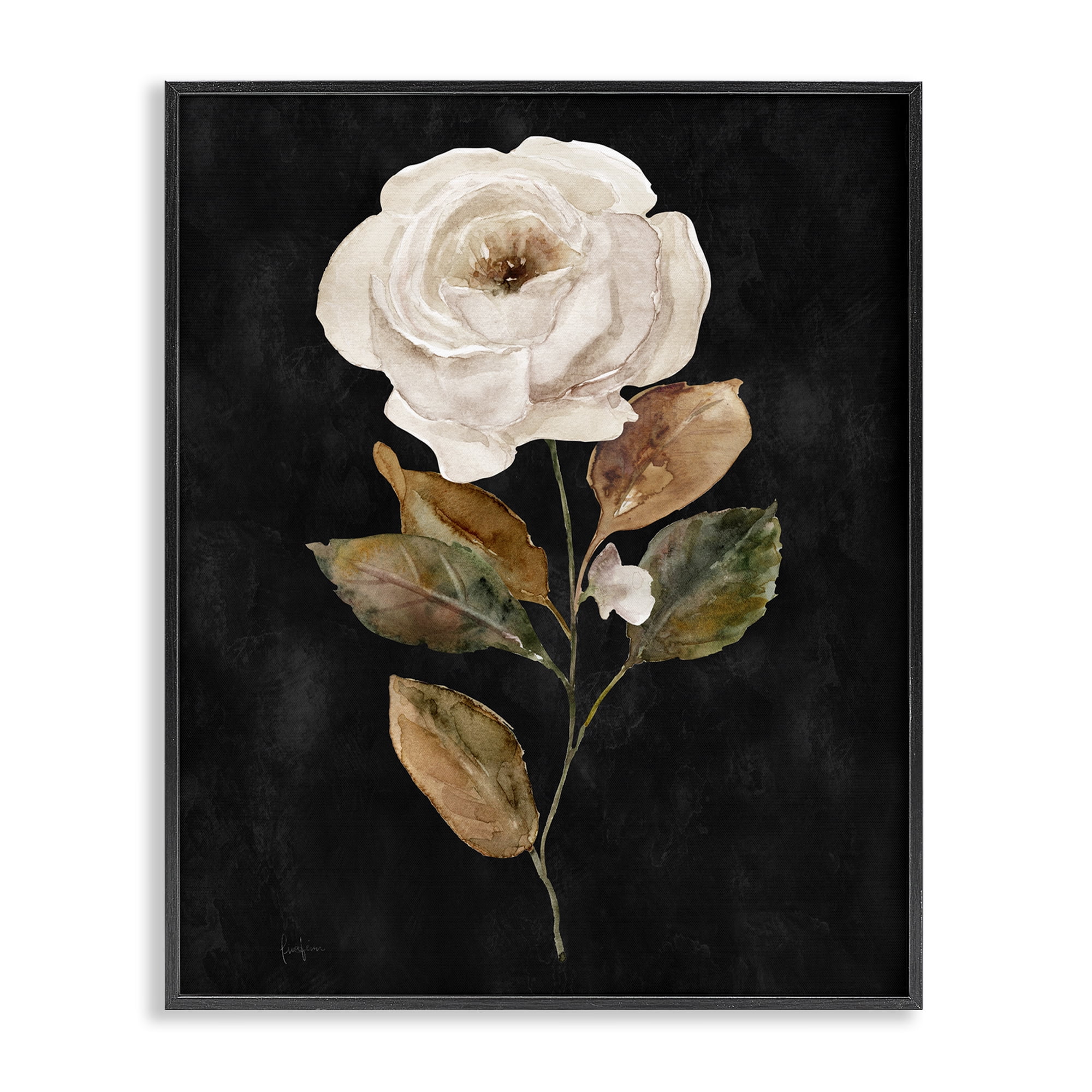 Stupell Industries White Rose on Black Plants & Flowers Painting Black Framed Art Print Wall Art, 16 x 20