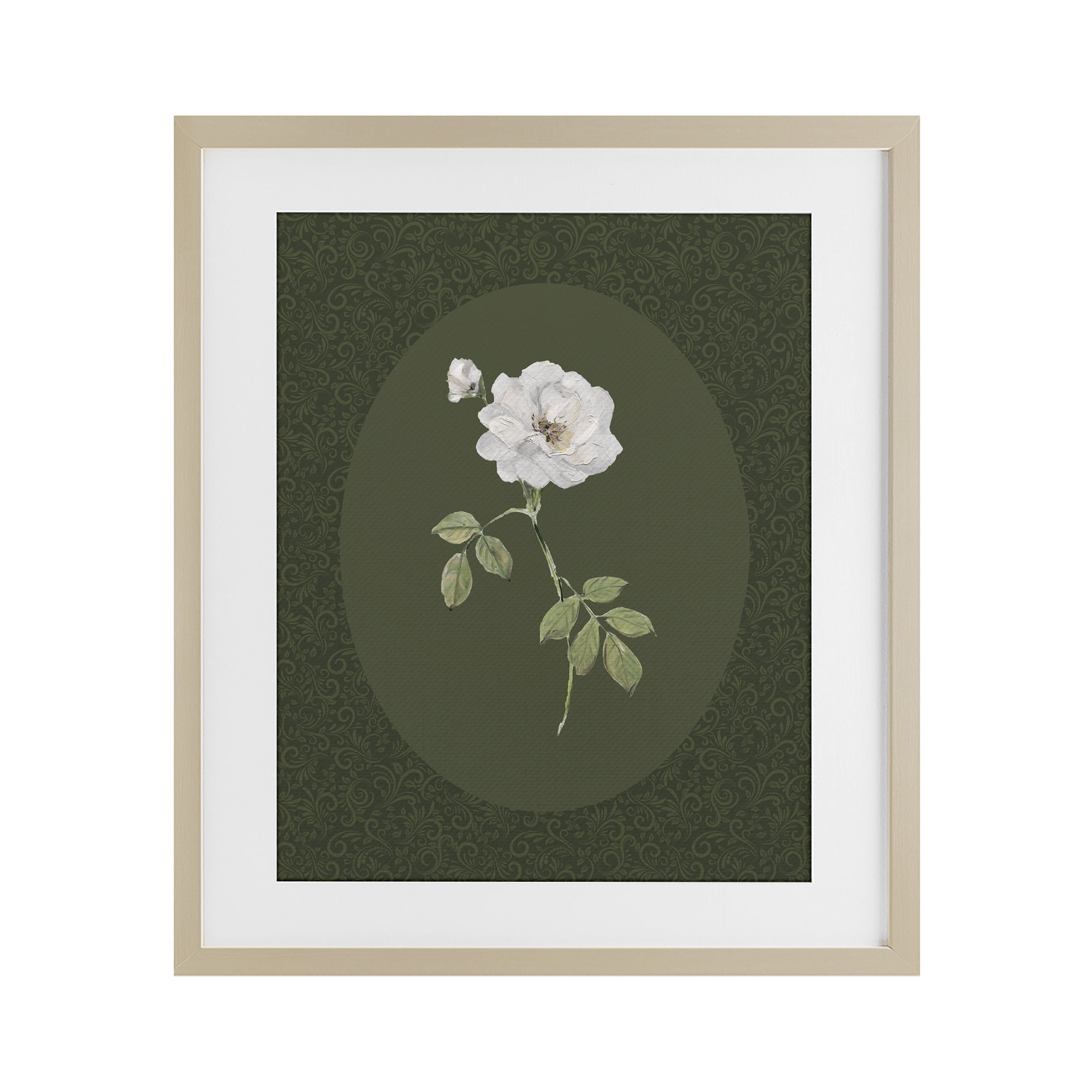 Stupell Industries White Rose on Emerald Birch Framed Print Under Glass, design by Sally Swatland