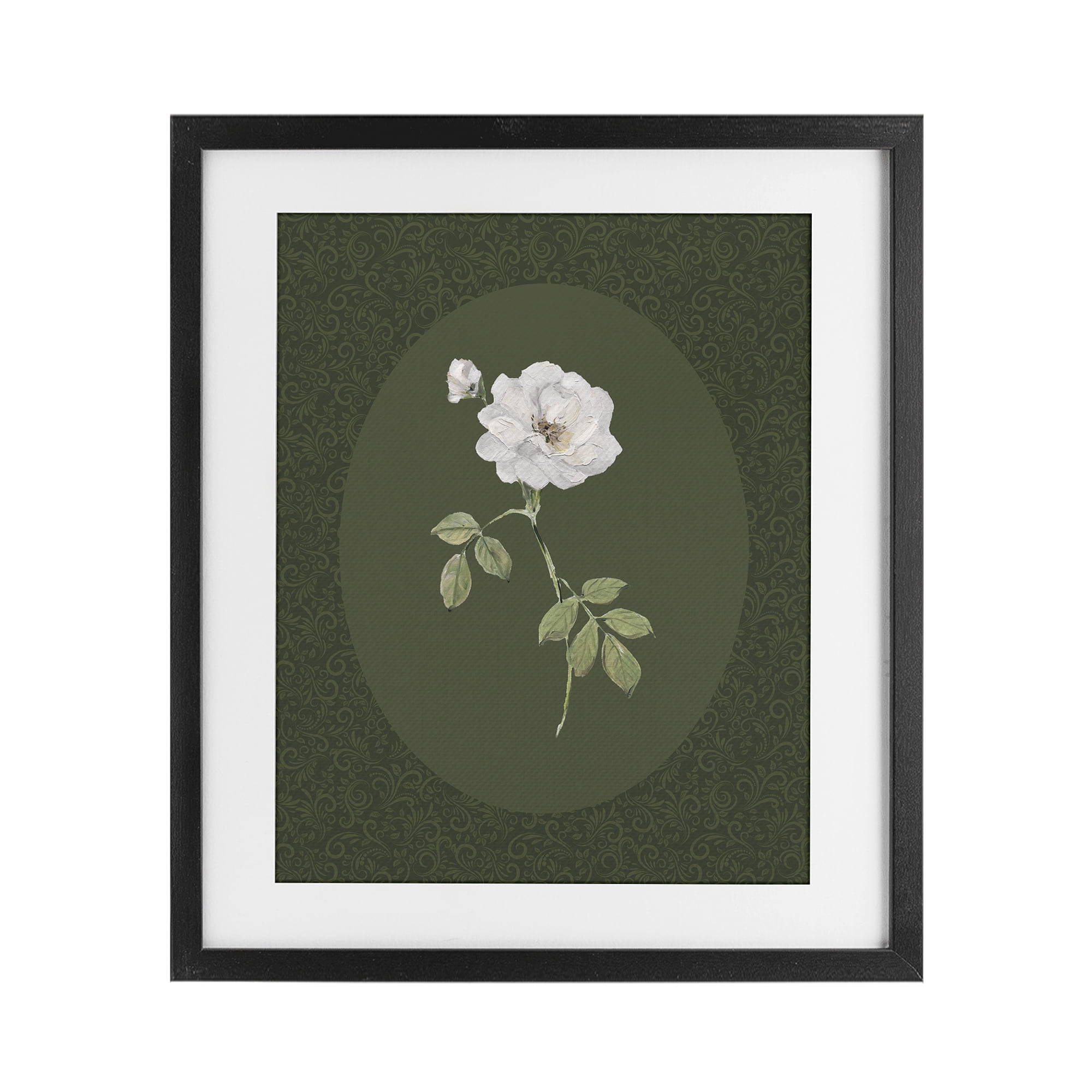 Stupell Industries White Rose on Emerald Black Framed Print Under Glass, design by Sally Swatland