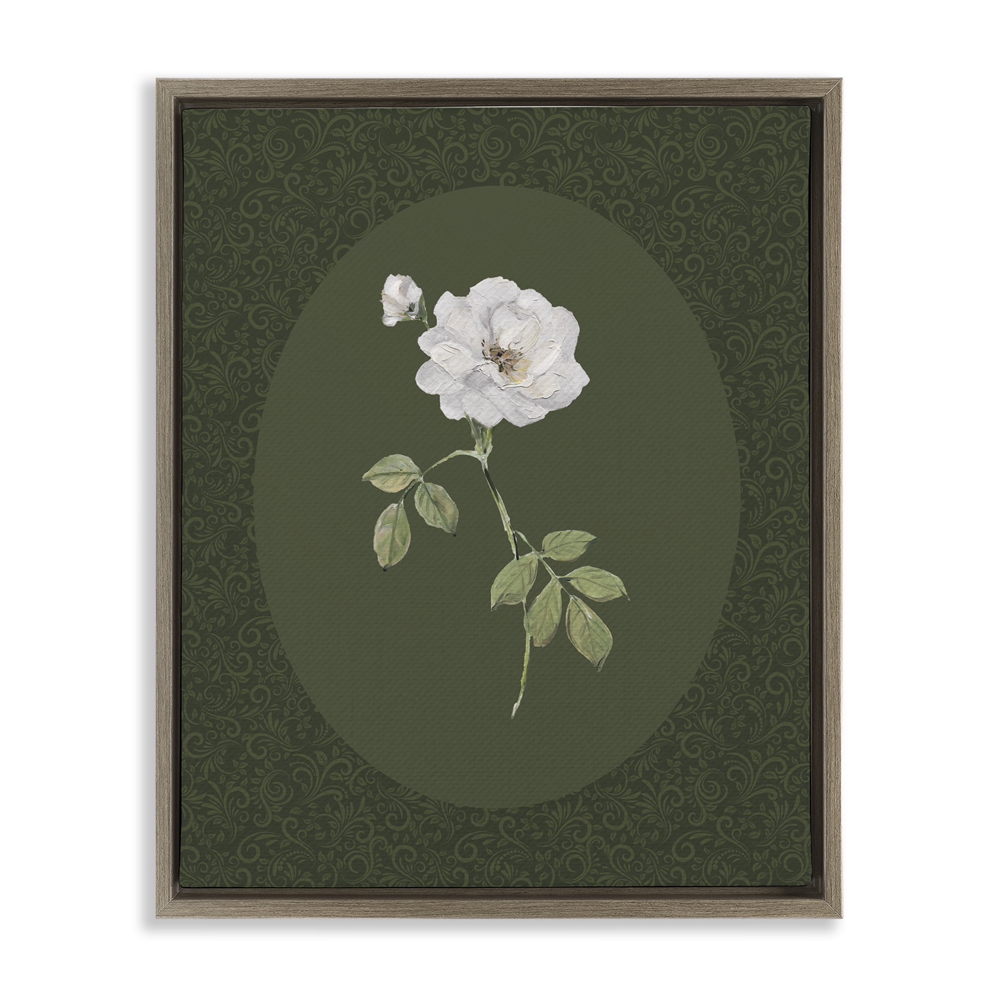 Stupell Industries White Rose on Emerald Brown Framed Floater Canvas Wall Art, design by Sally Swatland