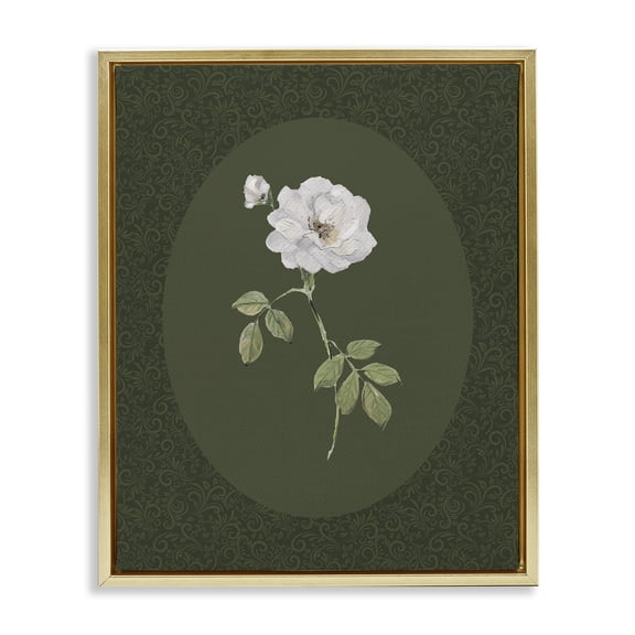 Stupell Industries White Rose on Emerald Gold Framed Floater Canvas Wall Art, design by Sally Swatland