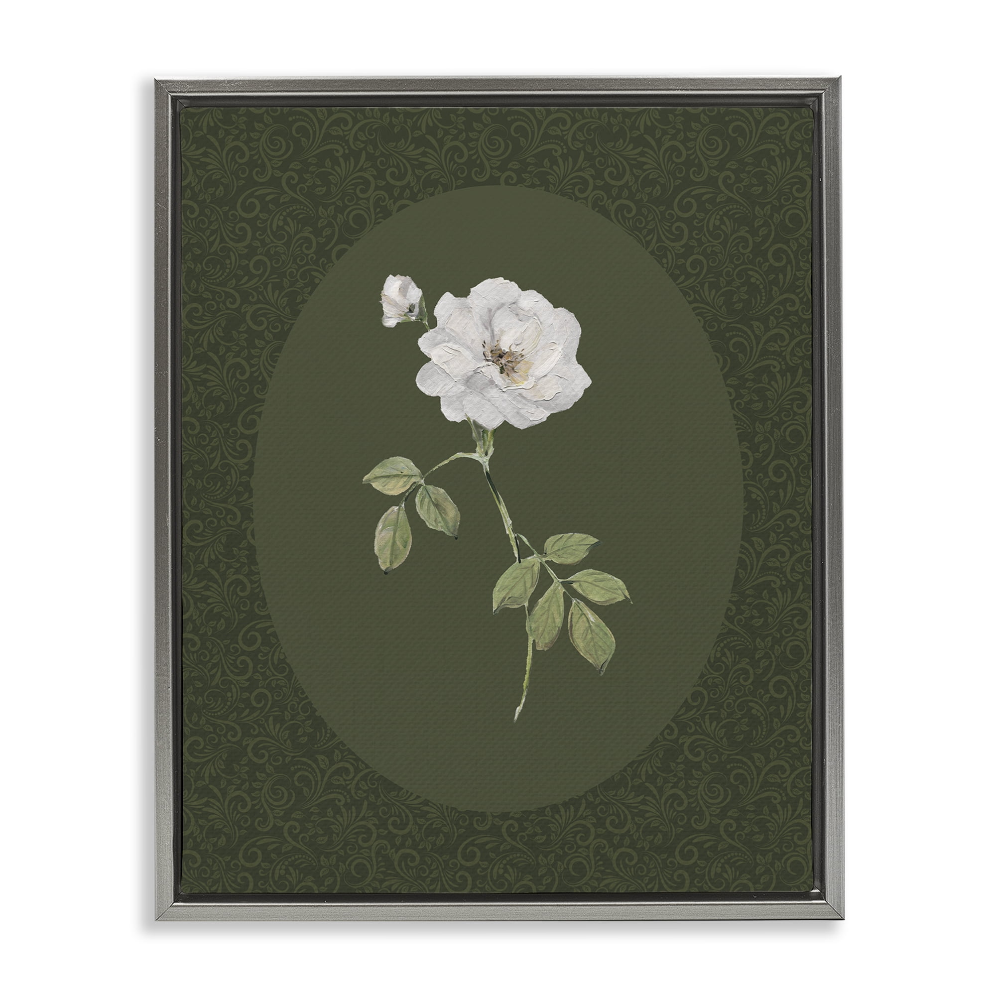 Stupell Industries White Rose on Emerald Gray Framed Floater Canvas Wall Art, design by Sally Swatland