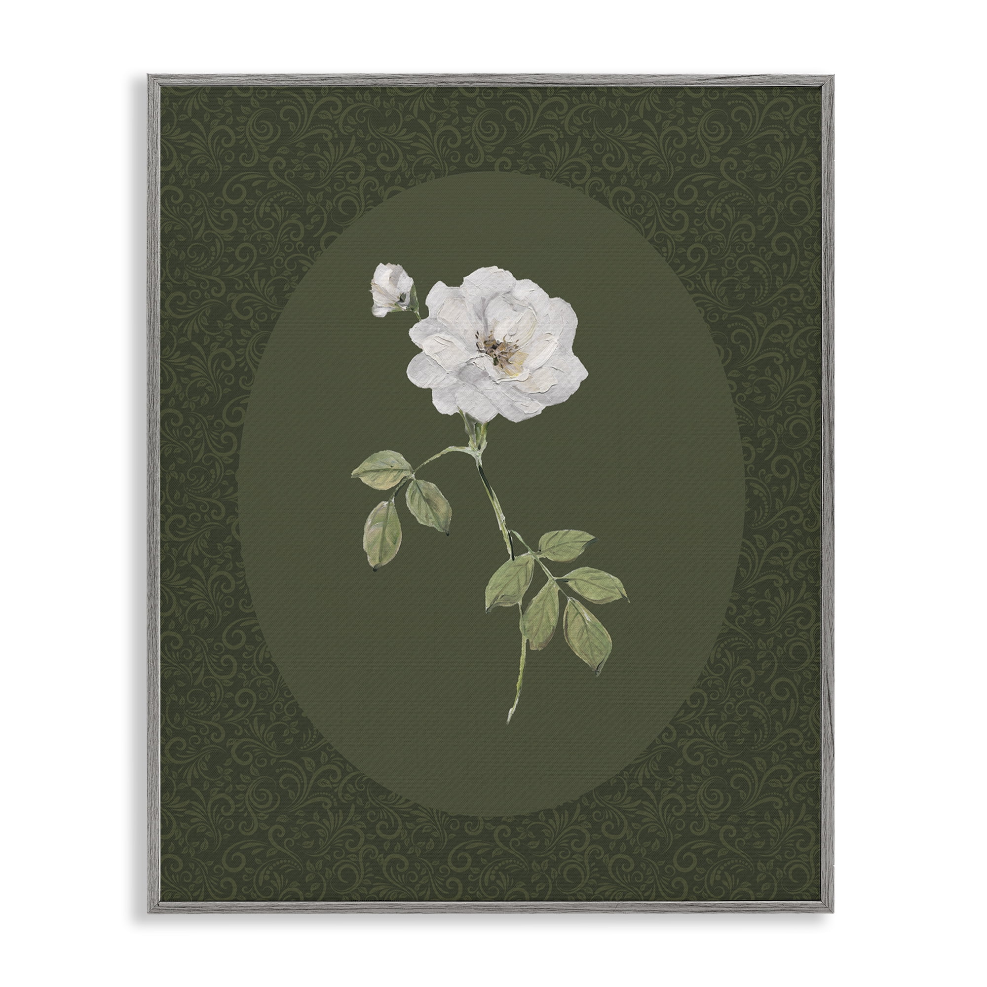 Stupell Industries White Rose on Emerald Gray Framed Giclee Art, design by Sally Swatland