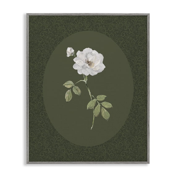 Stupell Industries French Country White Rose on Emerald Gray Framed Giclee Art, 11 x 14, by Sally Swatland