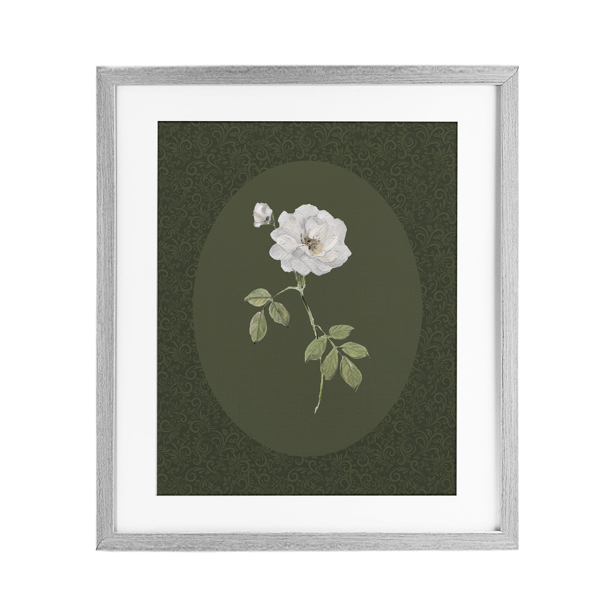 Stupell Industries White Rose on Emerald Gray Framed Print Under Glass, design by Sally Swatland