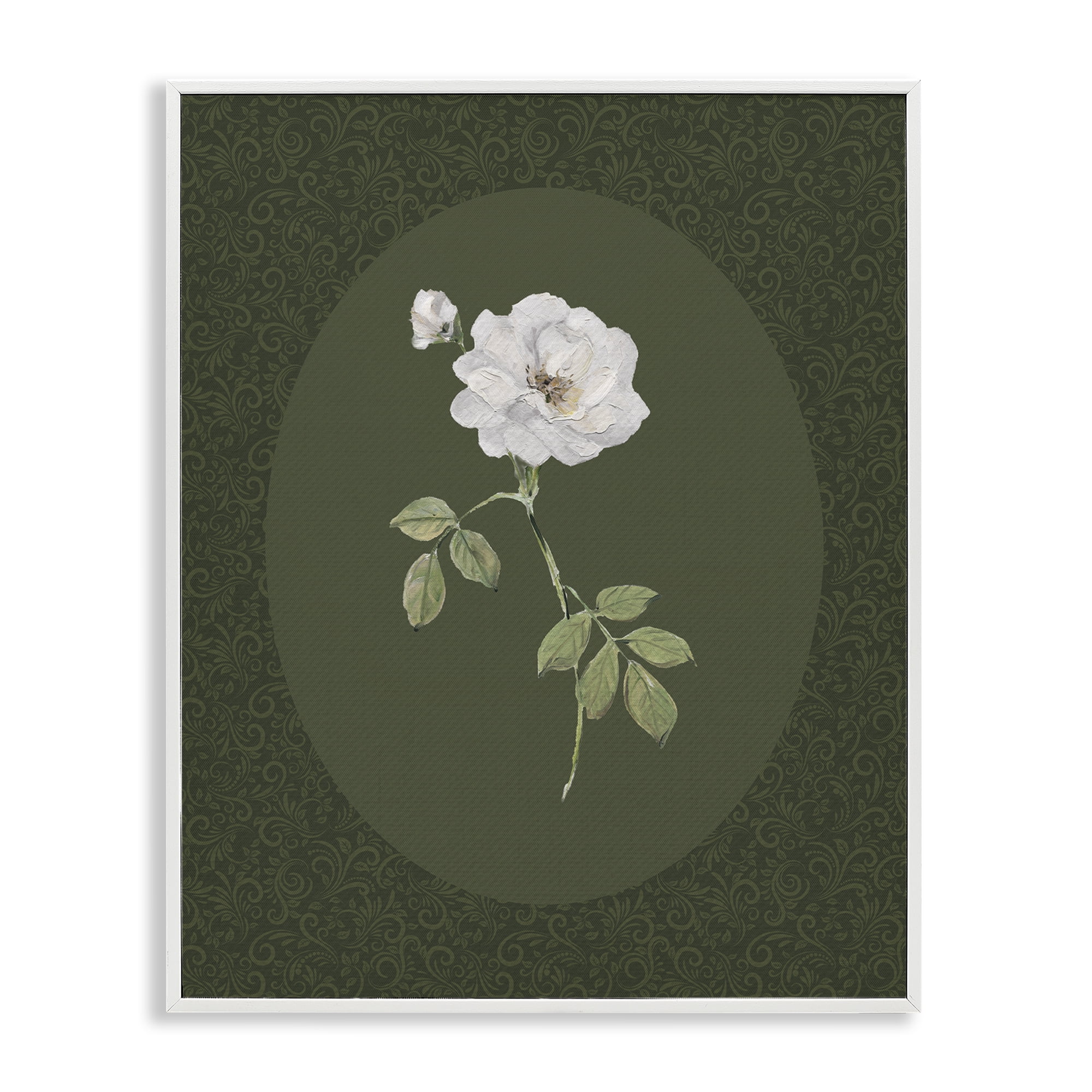 Stupell Industries White Rose on Emerald White Framed Giclee Art, design by Sally Swatland