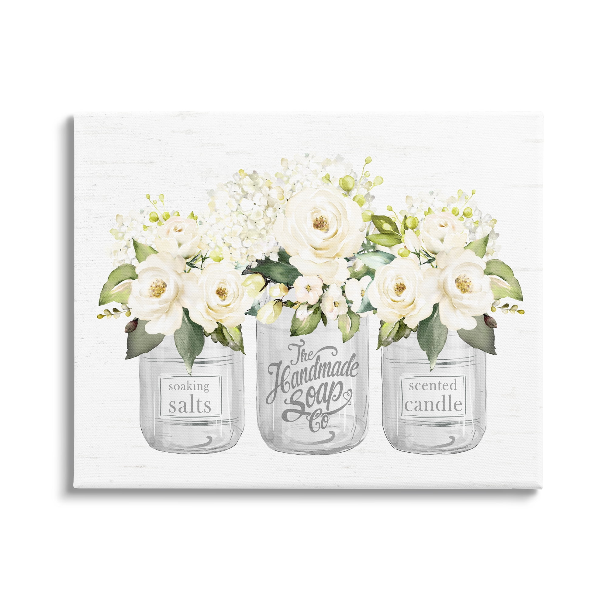 Stupell Industries White Roses Blooming Country Rustic Candle Jars Graphic Art Gallery Wrapped Canvas Print Wall Art, Design by Lettered and Lined