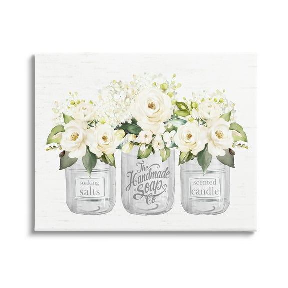 Stupell Industries White Roses Blooming Country Rustic Candle Jars Graphic Art Gallery Wrapped Canvas Print Wall Art, Design by Lettered and Lined