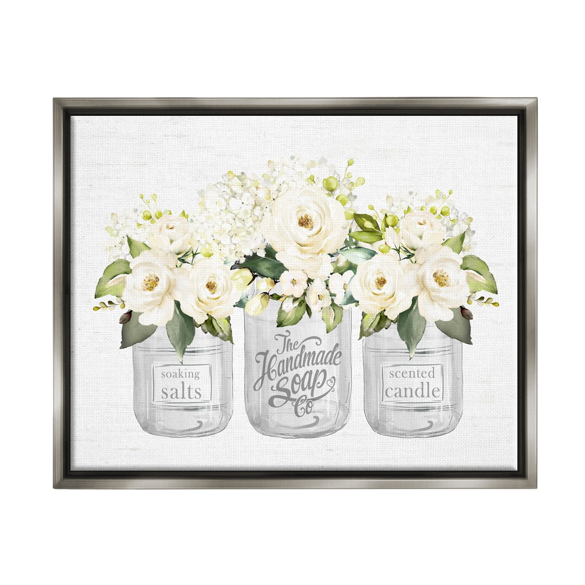 Stupell Industries White Roses Blooming Country Rustic Candle Jars Graphic Art Luster Gray Floating Framed Canvas Print Wall Art, Design by Lettered and Lined