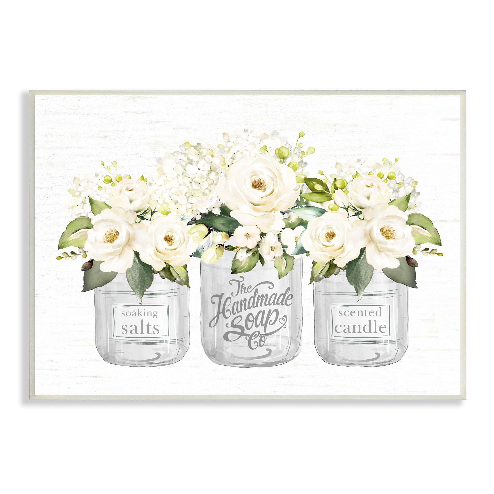 Stupell Industries White Roses Blooming Country Rustic Candle Jars Graphic Art Unframed Art Print Wall Art, Design by Lettered and Lined