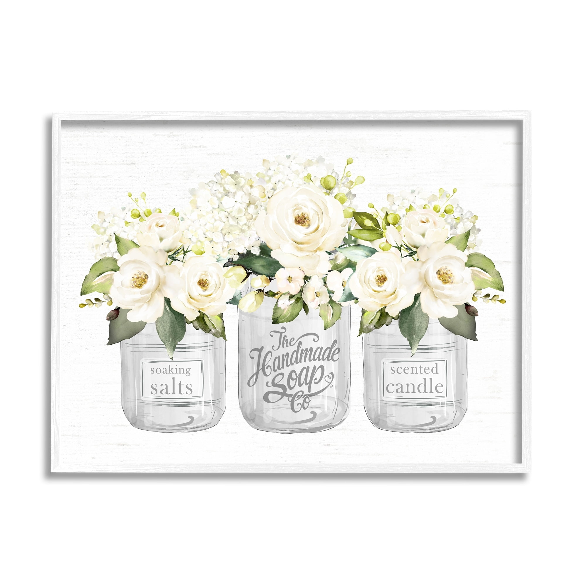 Stupell Industries White Roses Blooming Country Rustic Candle Jars Graphic Art White Framed Art Print Wall Art, Design by Lettered and Lined