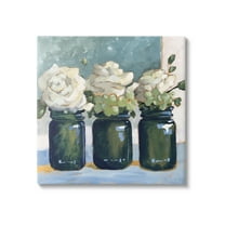 Stupell Industries White Roses Country Jars Painting Botanical & Floral Painting Gallery Wrapped Canvas Print Wall Art