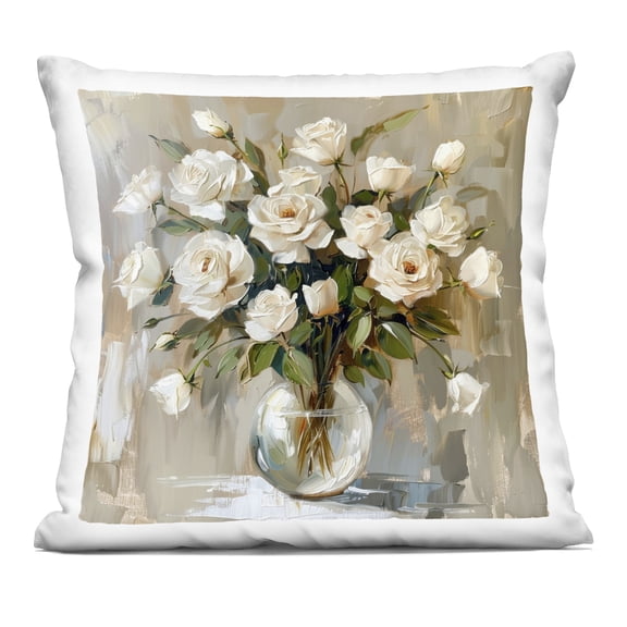 Stupell Industries White Roses In Vase Decorative Printed Throw Pillow design by LSR Creative Studio, 18 x 7 x 18