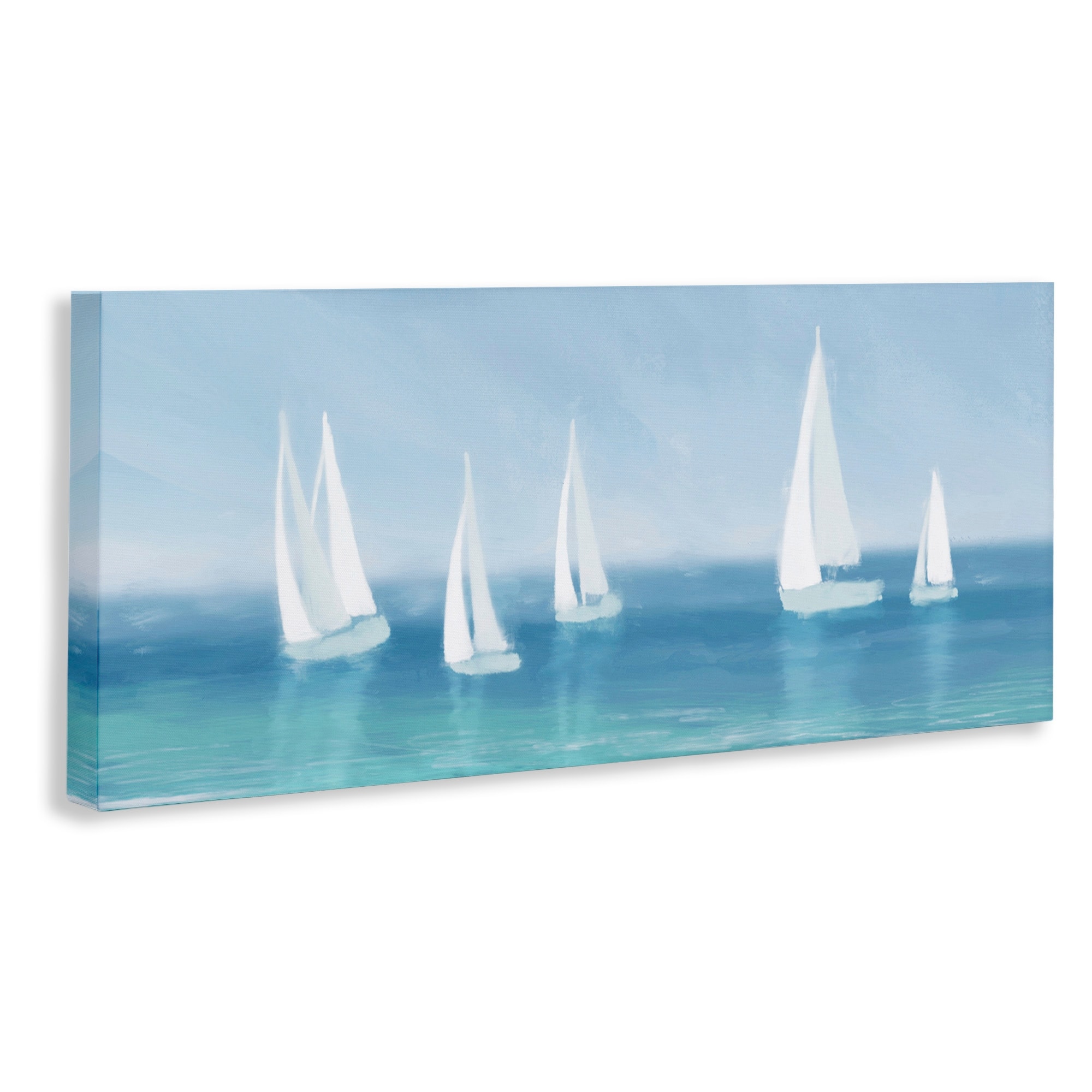 Stupell Industries White Sail Boats across Soft Blue Coast,13 x 30,Designed by Dan Meneely