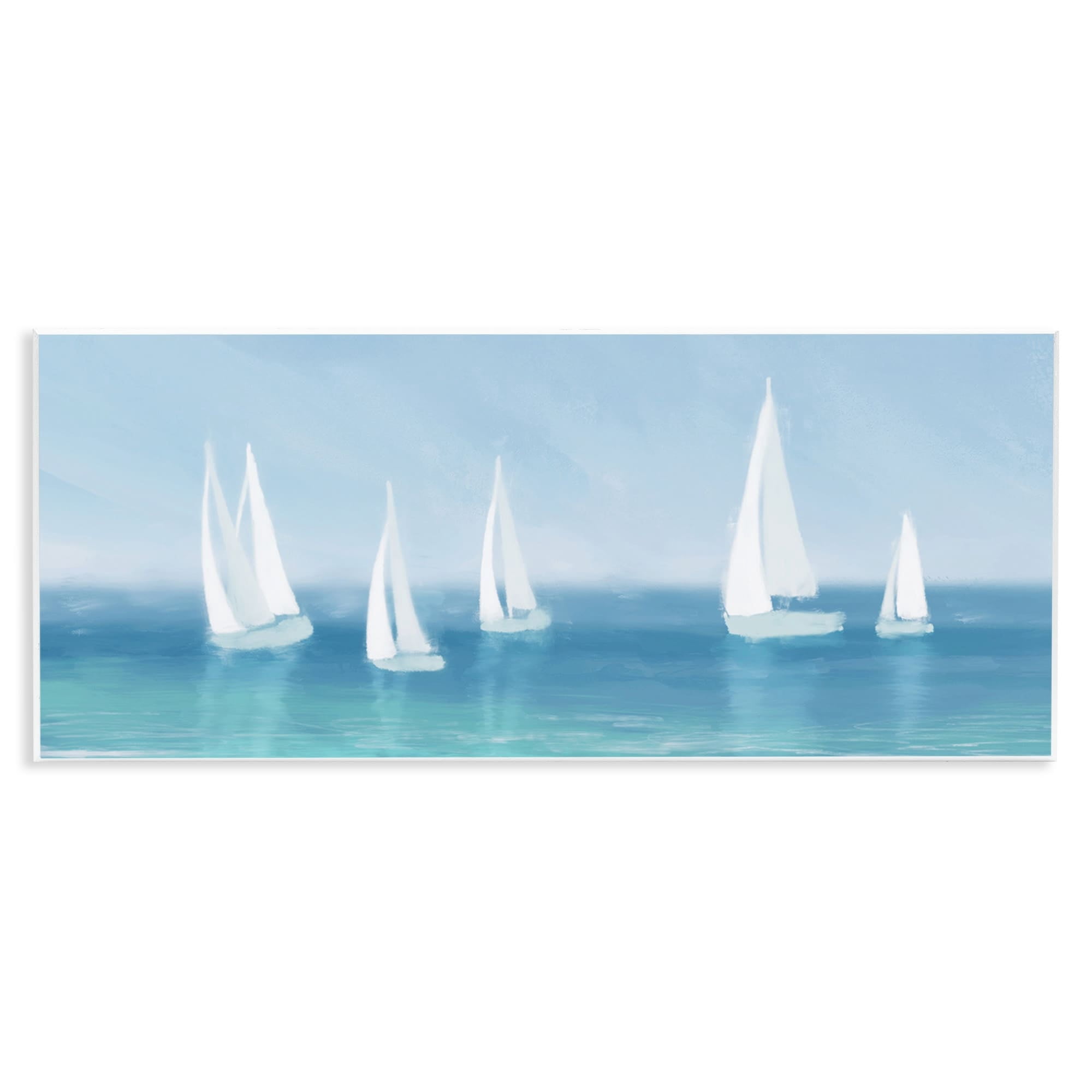 Stupell Industries White Sail Boats across Soft Blue Coast,7 x 17,Designed by Dan Meneely