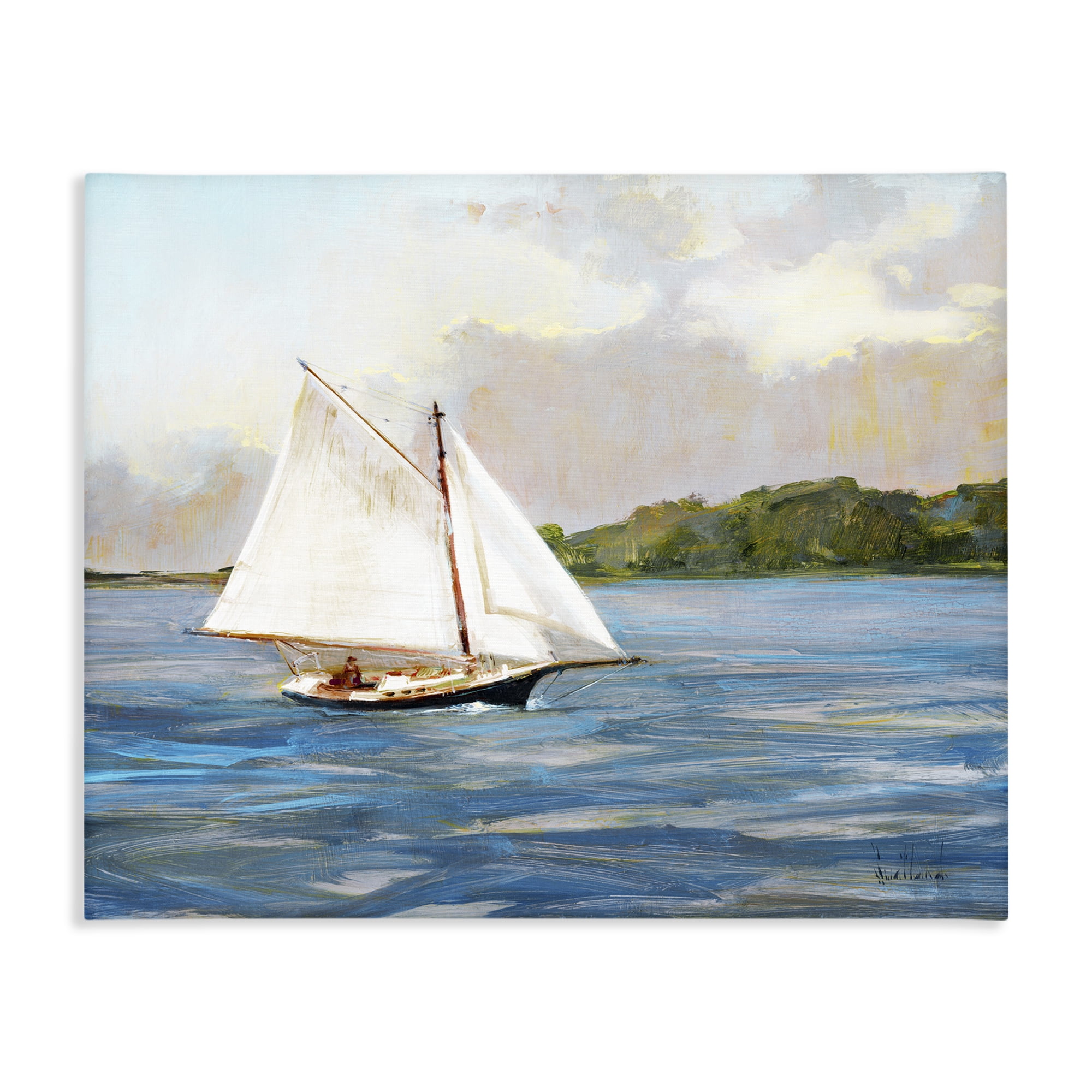 Stupell Industries White Sailboat on Calm Blue Sea Canvas Wall Art, design by Katie Swatland