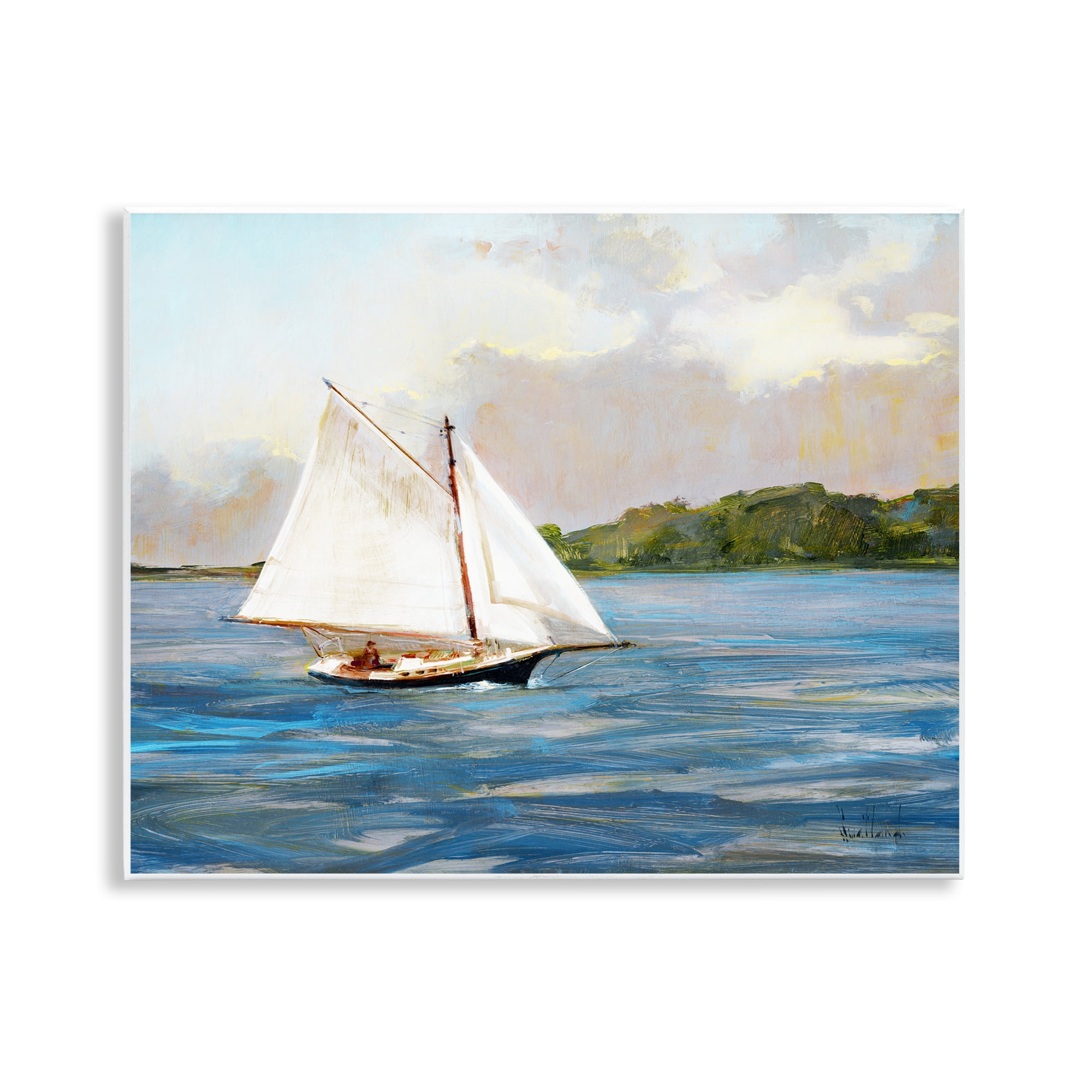Stupell Industries White Sailboat on Calm Blue Sea Wall Plaque Art, design by Katie Swatland