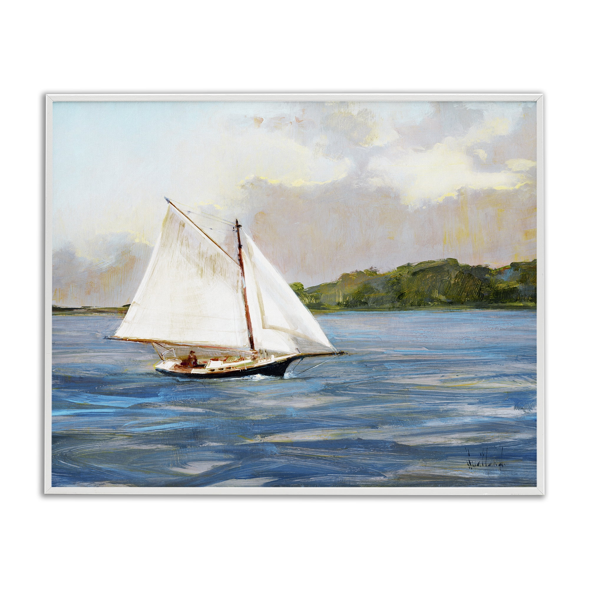 Stupell Industries White Sailboat on Calm Blue Sea White Framed Giclee Art, design by Katie Swatland