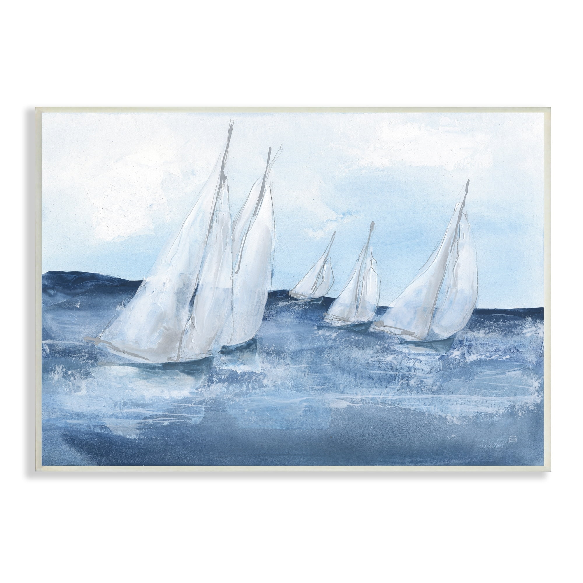 Stupell Industries White Sailboats Coasting Ocean Waters Blue Tide, 19 x 13,Design by Chris Paschke