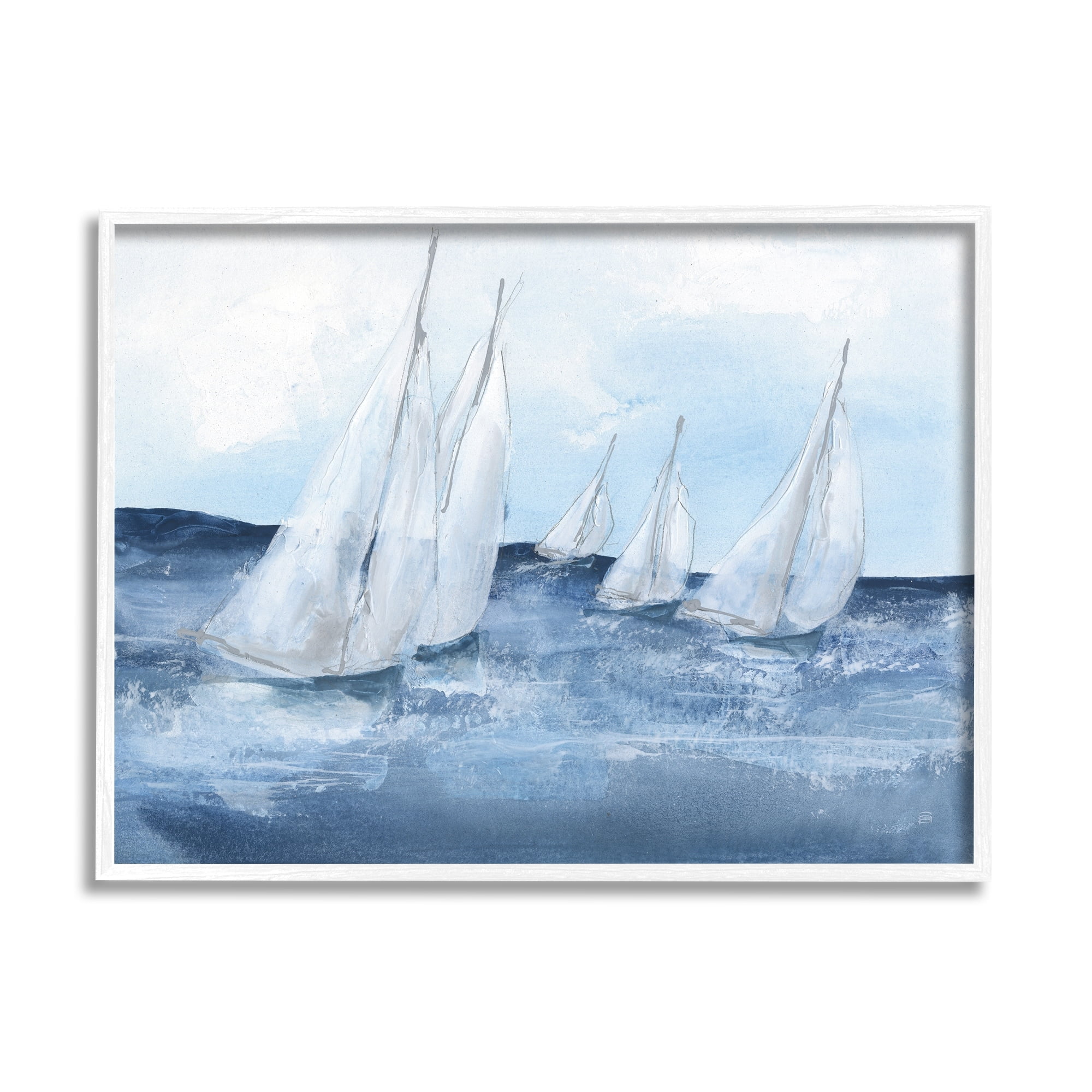 Stupell Industries White Sailboats Coasting Ocean Waters Blue Tide, 20 x 16,Design by Chris Paschke