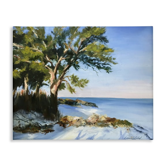 Stupell Industries White Sand Beach Landscape Painting Gallery Wrapped Canvas Art Print Wall Art, 20 x 16
